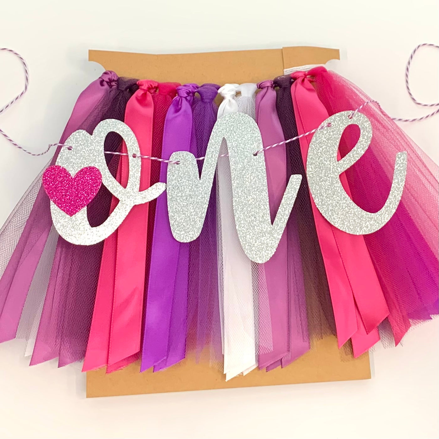 Valentine's Little Sweet Heart is ONE Purple Pink and White First Birthday Theme High Chair Tutu Skirt Banner PLM