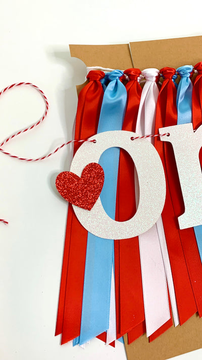 Valentines Little Heart Breaker Boy First Birthday High Chair Banner. Red, White and Light Blue, 1st Birthday Photo Backdrop One Banner. BL