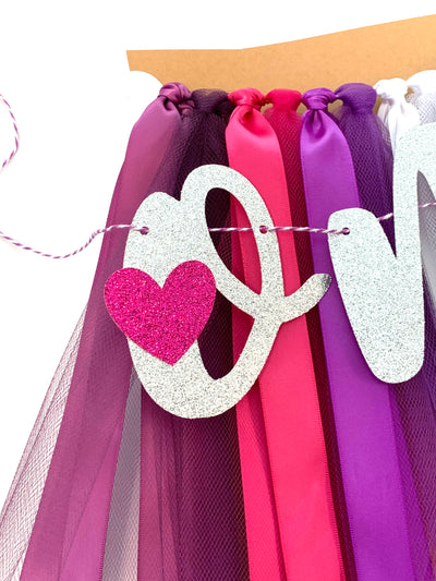 Valentine's Little Sweet Heart is ONE Purple Pink and White First Birthday Theme High Chair Tutu Skirt Banner PLM
