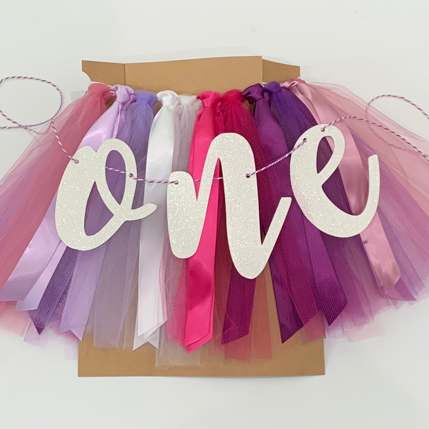 Plum, Fuchsia and Mauve First Birthday High Chair Tutu Skirt Banner