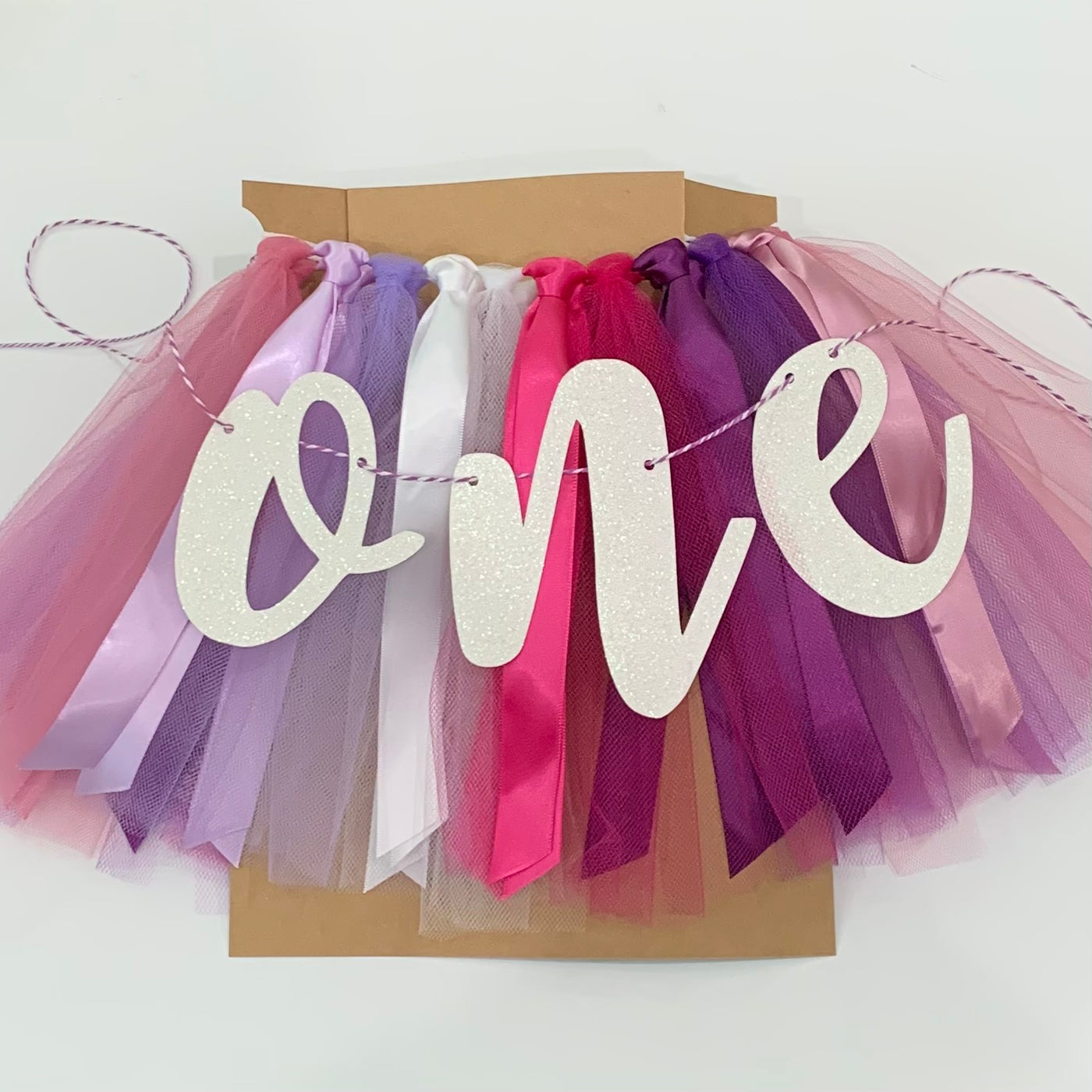 Plum, Fuchsia and Mauve First Birthday High Chair Tutu Skirt Banner