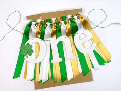 Lucky One St Patrick's Day First Birthday Theme. Green, White and Gold High Chair Banner GD BOY