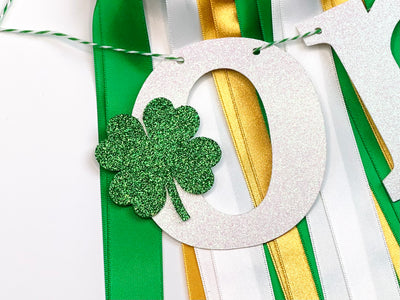 Lucky One St Patrick's Day First Birthday Theme. Green, White and Gold High Chair Banner GD BOY