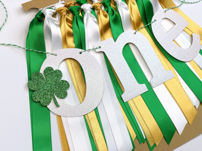 Lucky One St Patrick's Day First Birthday Theme. Green, White and Gold High Chair Banner GD BOY