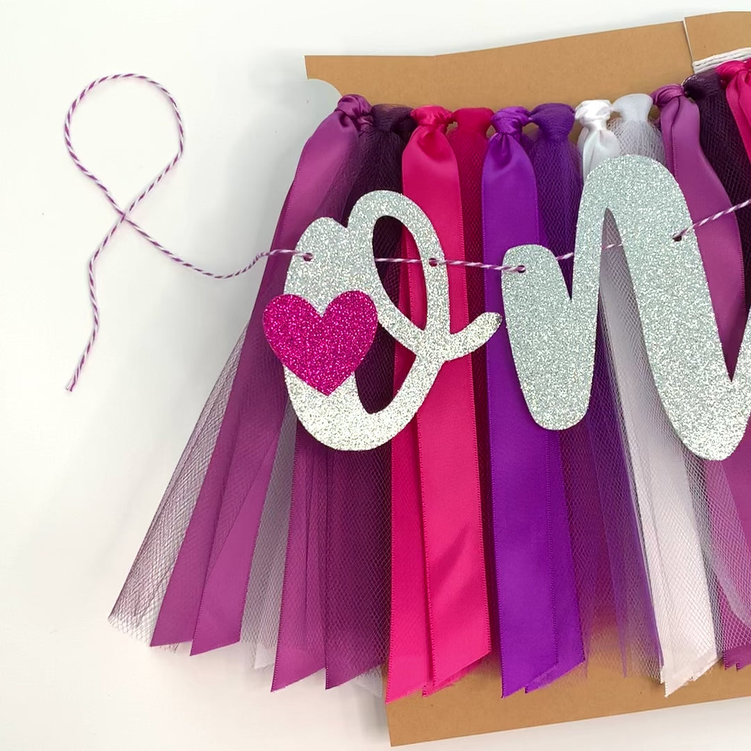 Valentine's Little Sweet Heart is ONE Purple Pink and White First Birthday Theme High Chair Tutu Skirt Banner PLM