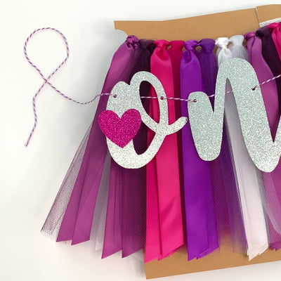 Valentine's Little Sweet Heart is ONE Purple Pink and White First Birthday Theme High Chair Tutu Skirt Banner PLM