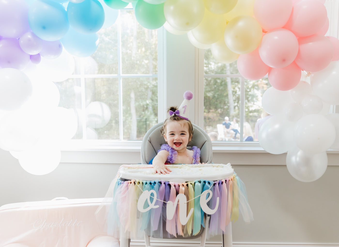 Pastel Rainbow High Chair Banner, First Birthday Decoration