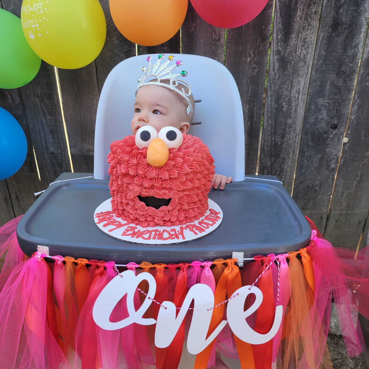 Red, Orange and Hot Pink One High Chair Tutu Skirt Banner EL