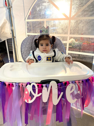 First Trip Around the Sun Outer Space First Birthday Theme High Chair Tutu Skirt Banner PK