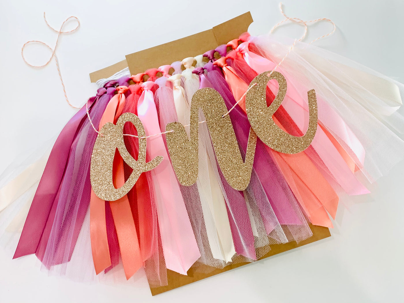 Mauve, Coral, Pink and Ivory One High Chair Tutu Skirt Banner SRBT