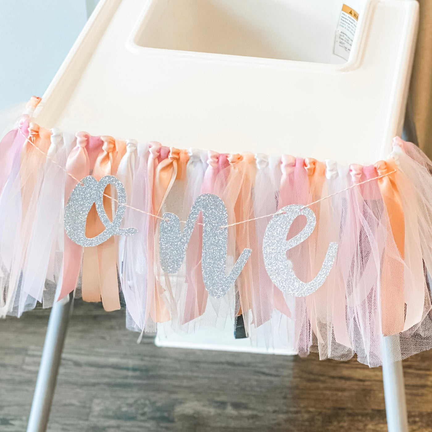 Peach, Pink and White One High Chair Tutu Skirt Banner