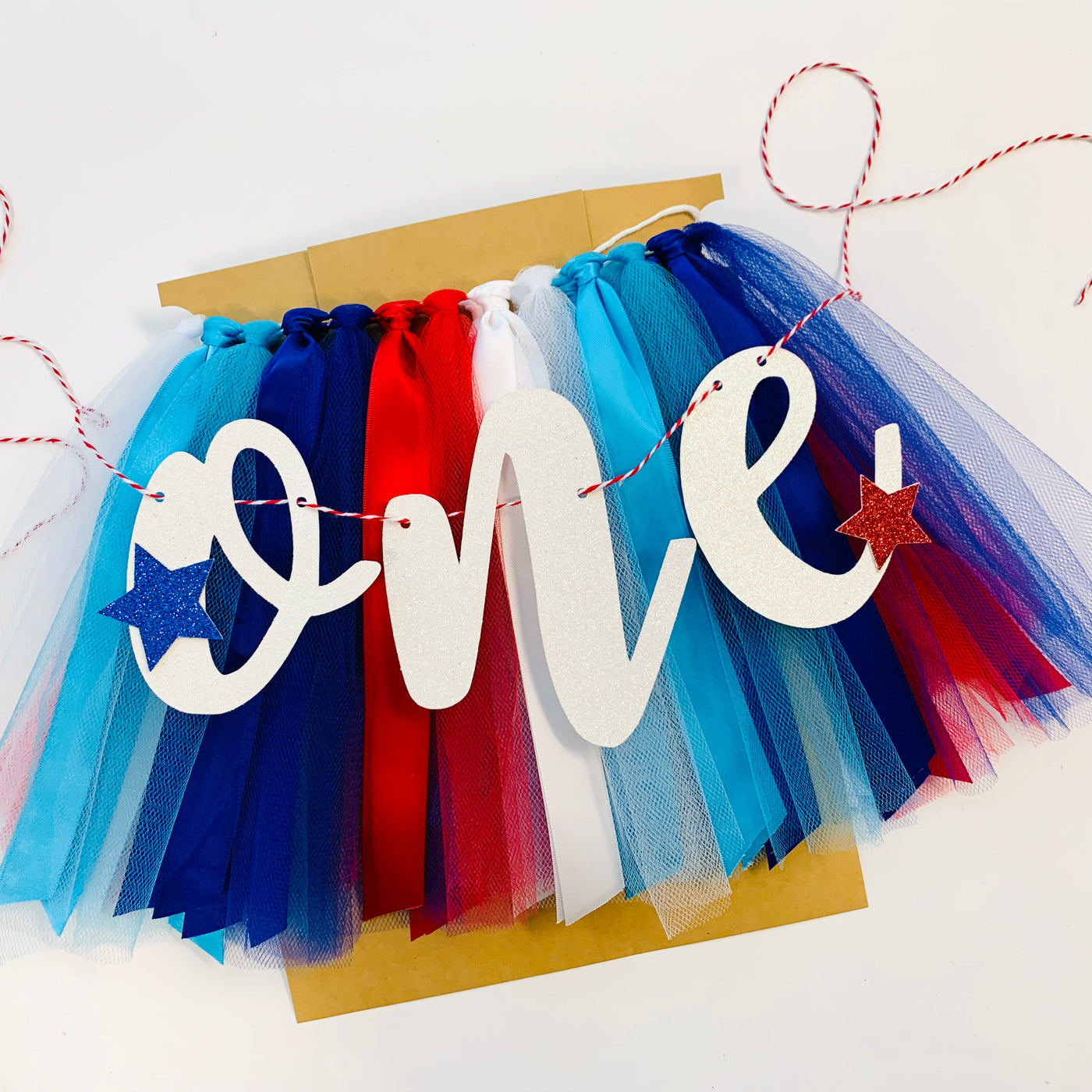 Red White Blue and Aqua Patriotic Stars Theme High Chair Tutu Skirt Banner AQ