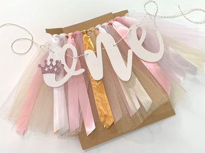 Princess Pink, Gold and White High Chair Banner
