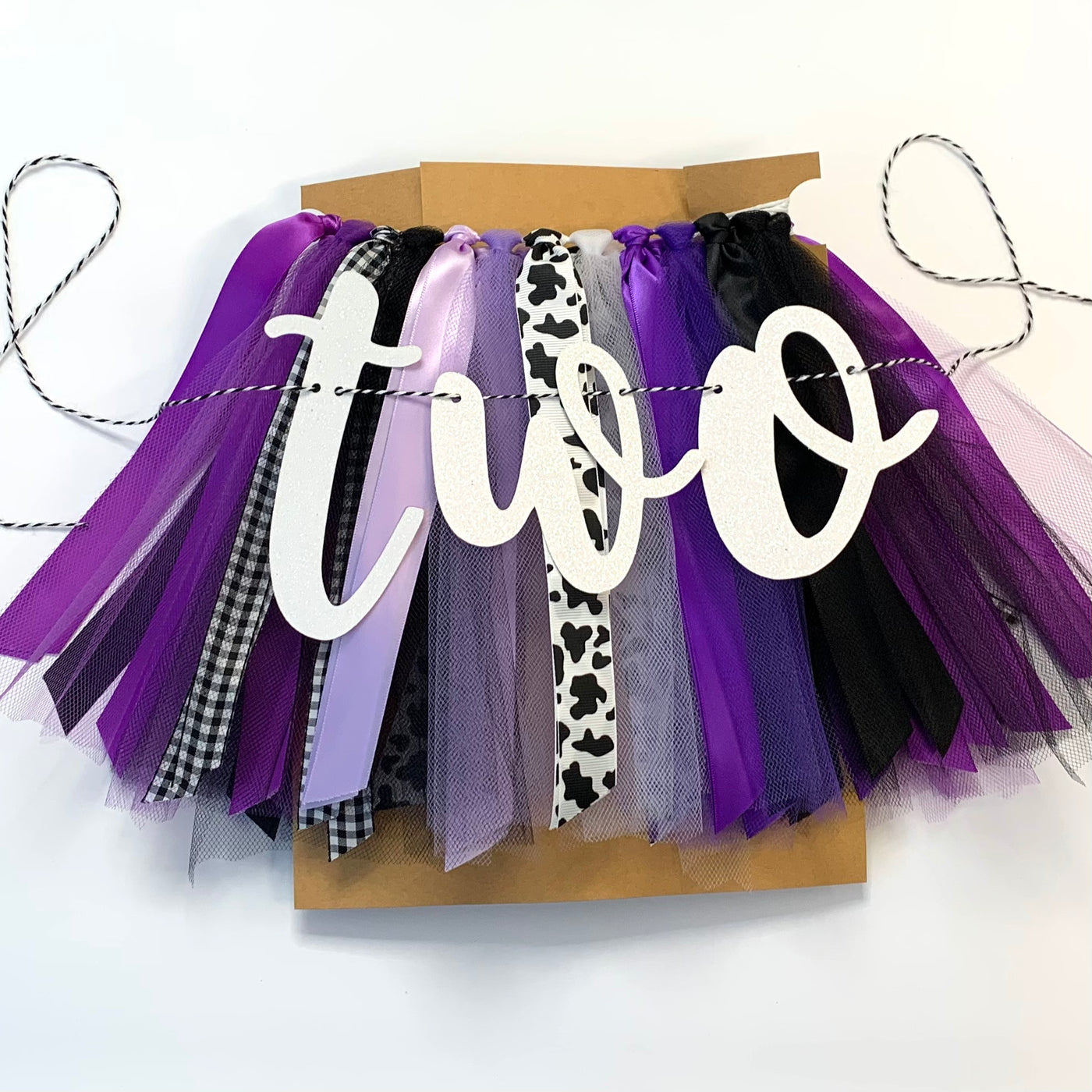Moo Moo I’m Two Second Birthday Cow Farm Theme High Chair Tutu Skirt Banner PRPL TWO